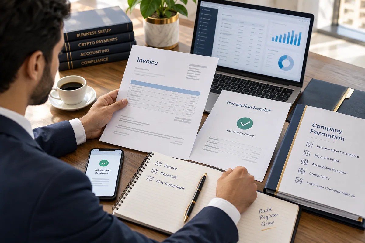 فاتورة تأسيس الشركة وإثبات الدفع بالكريبتو: ماذا تحفظ؟