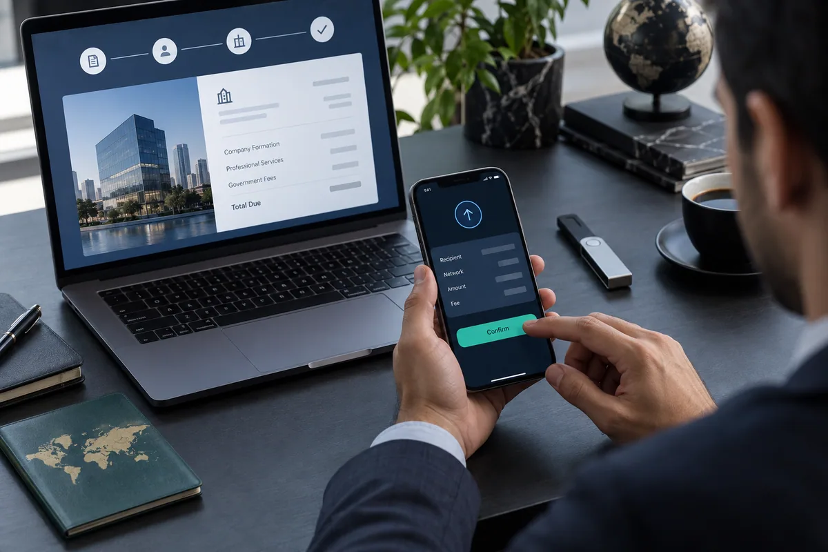 دفع رسوم تأسيس الشركة من Trust Wallet أو MetaMask